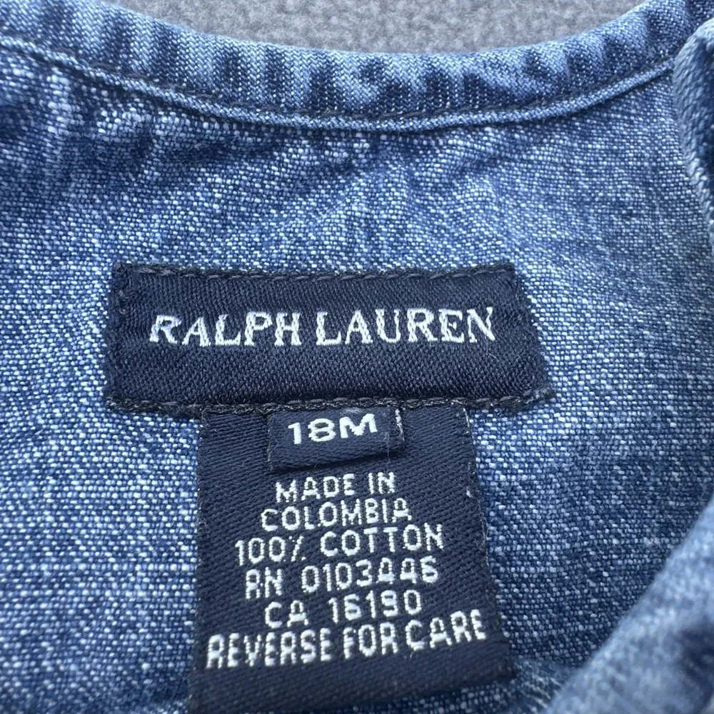 VTG Ralph Lauren Denim Overall Dress Size 18M Baby Girls Blue Jumper Anchor Logo